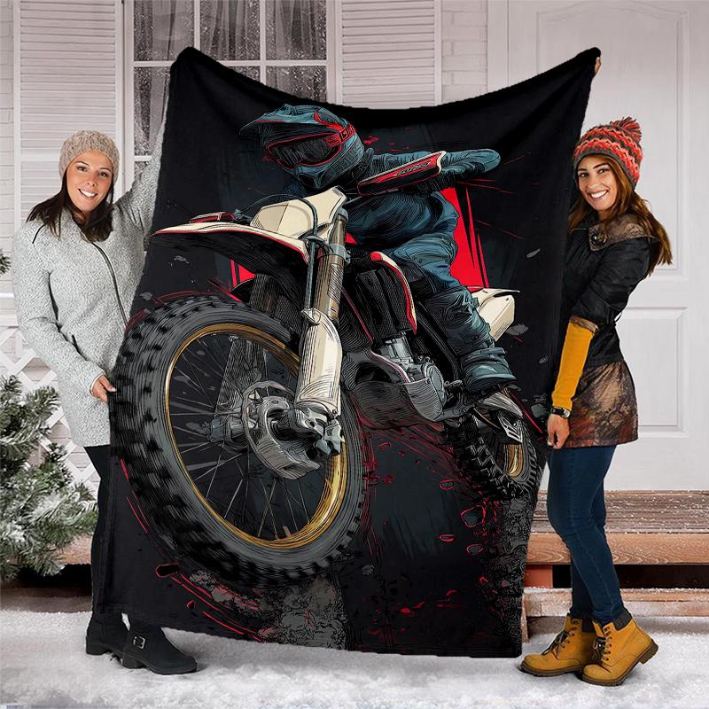 Off-road Motorcycles Theme Printed Blanket - Perfect for Couch, Bed, Travel & Outdoor Use | Machine Washable, Cozy & Durable.