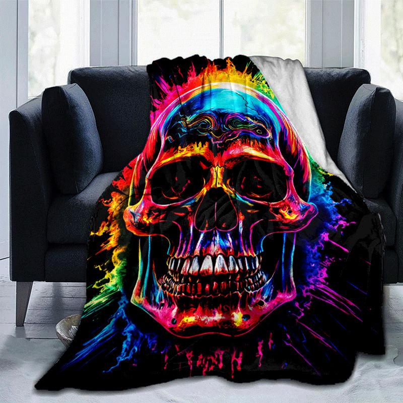 1 Stück leichte Flanelldecke mit Totenkopfmuster, Bequeme und warme Decke, für Sofa, Bett, Couch, Büro, Geeignet als Geschenkdecke