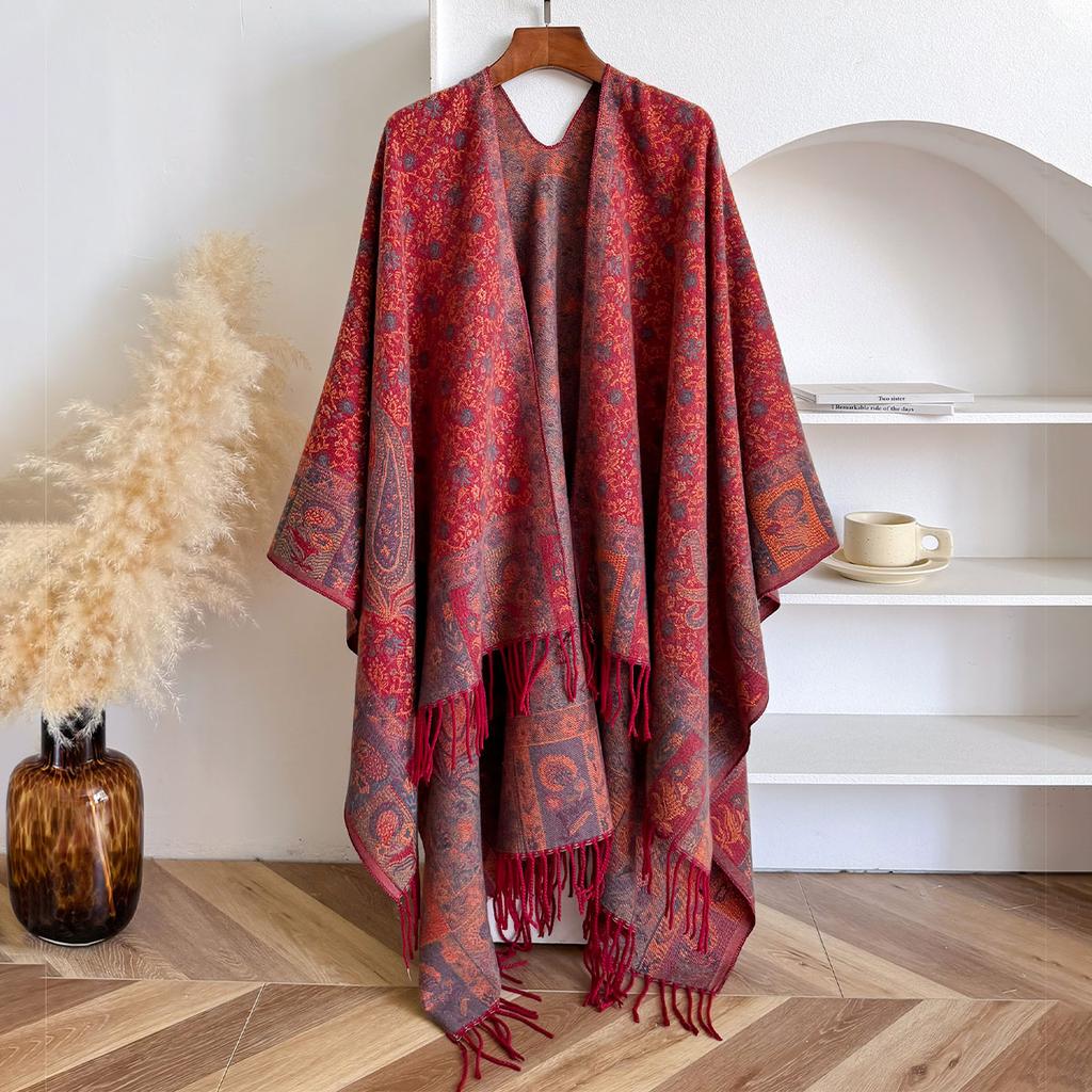 Winter Women Poncho Warm National Style Large Shawl Paisley Print Thickening Blanket Luxury Scarf Female Cloak Pashmina