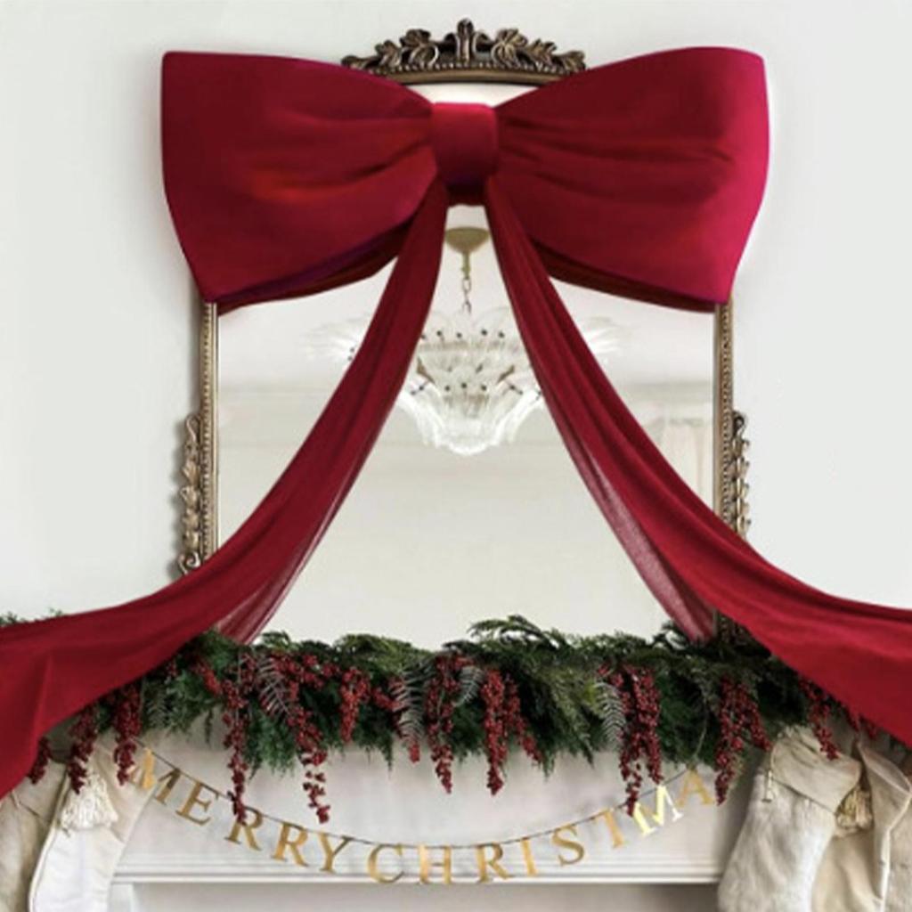 Christmas Tree Bow 70.8 Inches Large Velvet Ribbon Tie Decorative Bow For Living Room Entryway Party Mantel Wall Display Photo