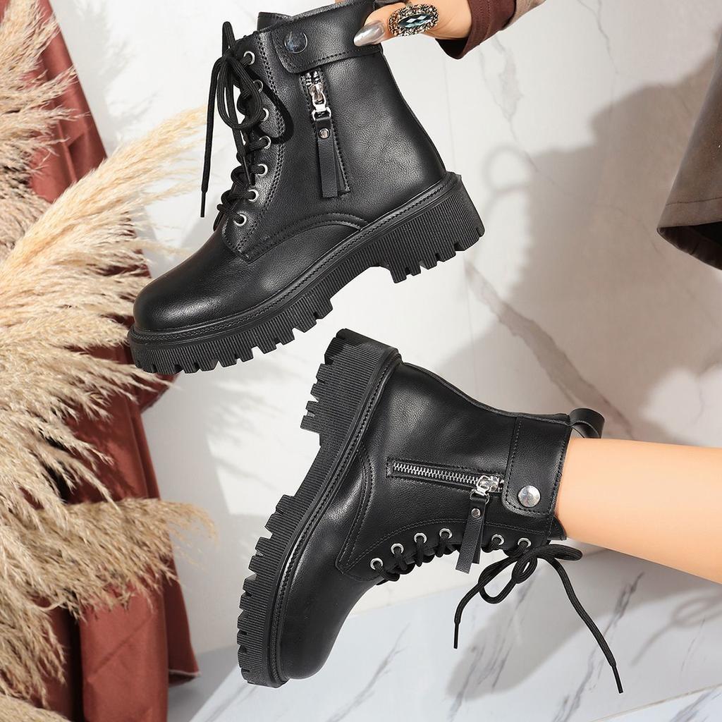 British style thick-soled heightening Martin boots for women's 2025 autumn new popular lace-up with skirt versatile short boots for children
