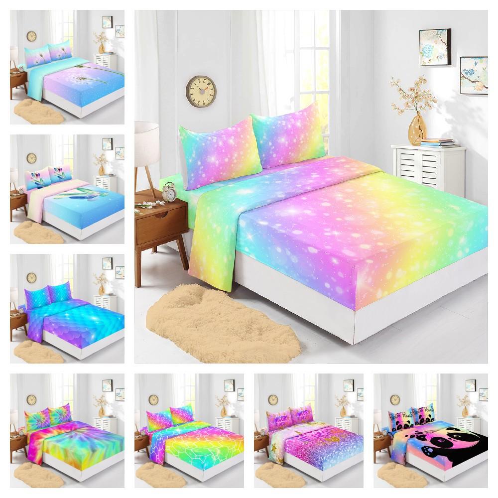 Four-Piece Mattress Color Gradual Change Panda 3D Digital Printing Kit Mattress Protective Cover