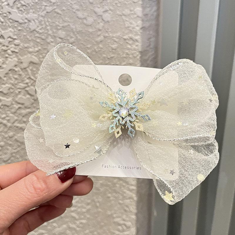 Princess Snowflake Bow Hair Clips for Girls - Cute Pink Korean Style Headwear