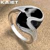925 Sterling Silver Round Obsidian 7-10 Ring Wedding Charm For Women Jewelry