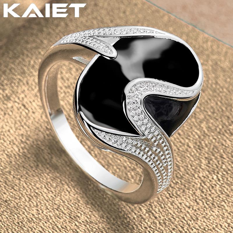 925 Sterling Silver Round Obsidian 7-10 Ring Wedding Charm For Women Jewelry