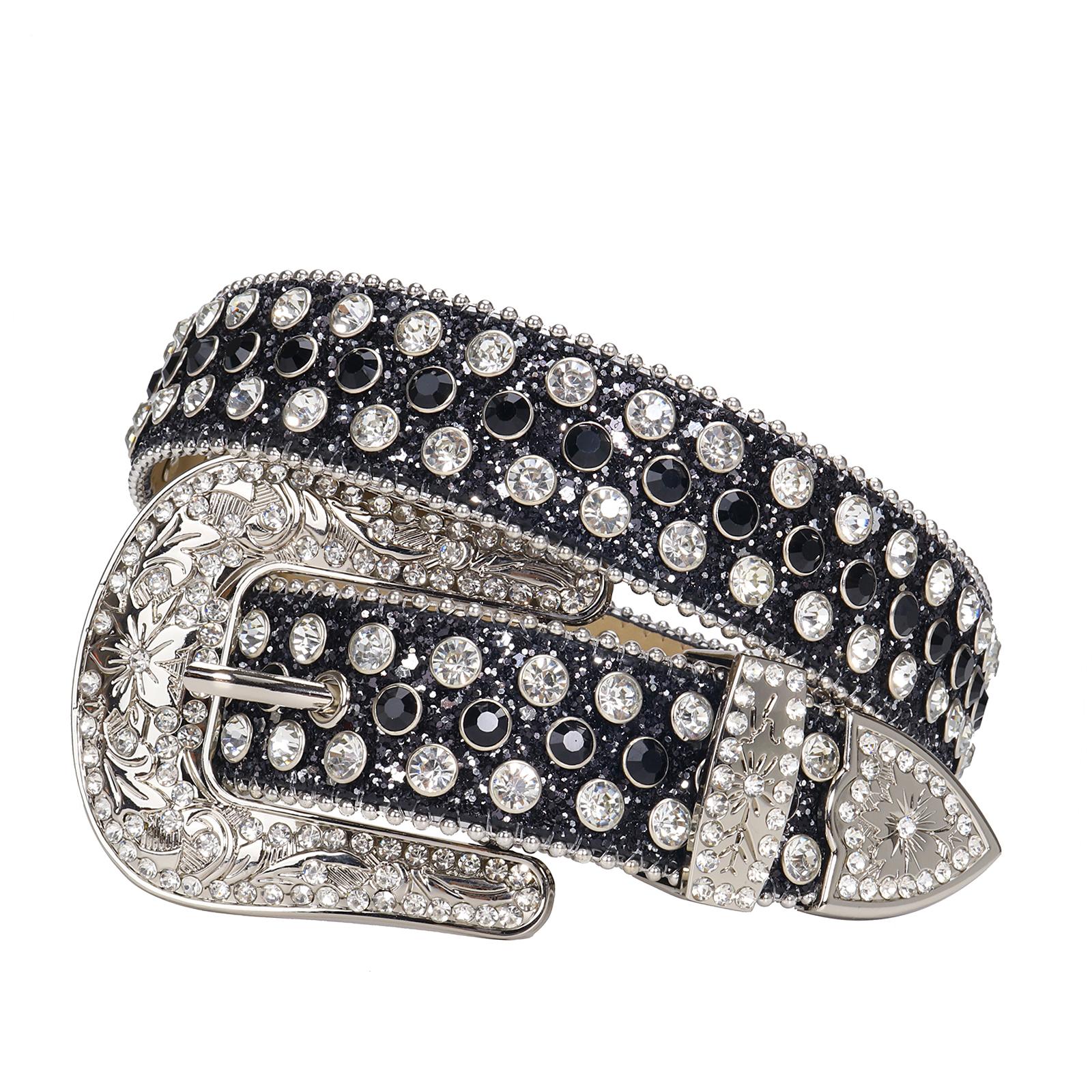 Women Rhinestones Floral Buckle Belt Western Cowgirl Cowboy Cinturon Con Diamante Bling Crystal Studded Leather Belt for Jeans
