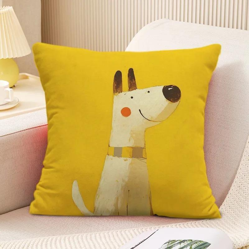 Art Illustration Dog Cushion Cover German Shepherd Doberman Peach Skin Throw Pillowcase For Sofa Living Room Home Decor 40X40Cm