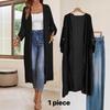 Women's Open Front Long Sleeve Maxi Cardigan Loose Solid Polyester Lightweight Cover Up Long Duster Outerwear With Side Pockets