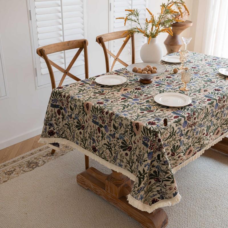 Floral Tablecloth Rustic Farmhouse Cotton Linen Blend Table Cover Dining Coffee