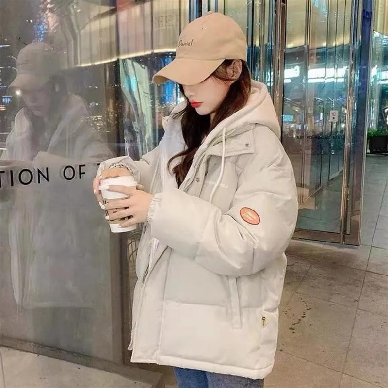 2025 New Korean Winter Parka Women Puffer Jacket Hooded Cotton-padded Thicken Warm Coat Pocket Loose Casual Parkas Overcoat