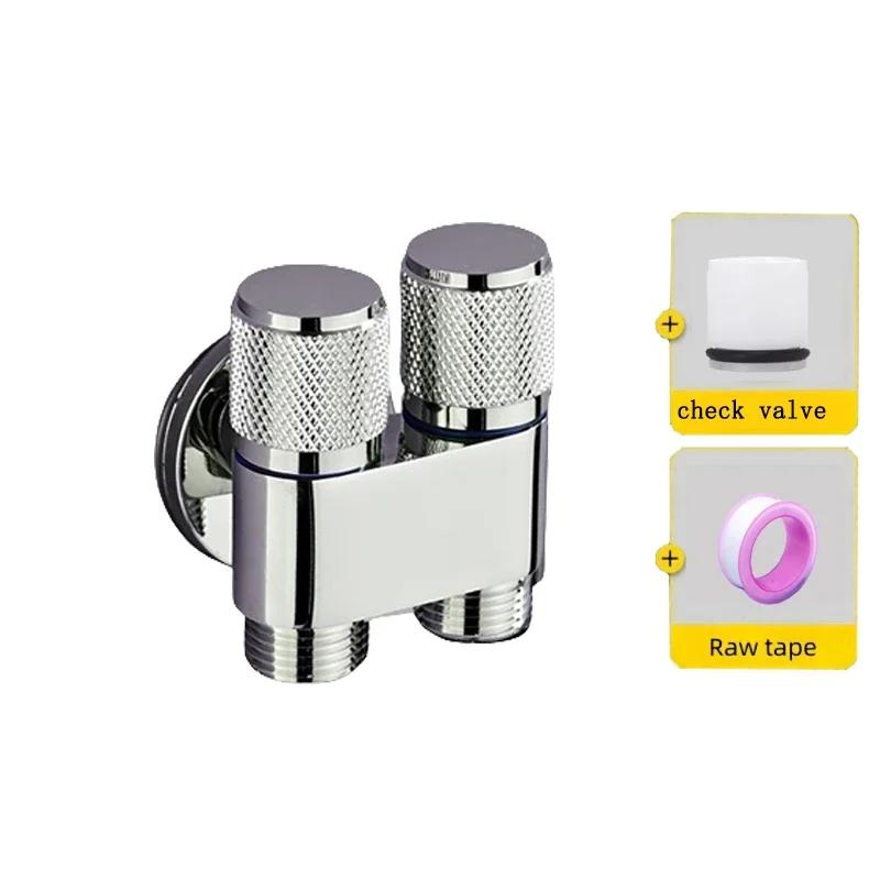 Stainless Steel G1/2 1 In Two Out Double Control Washing Machine Faucet Toilet Triangle Valve Faucet Accessory