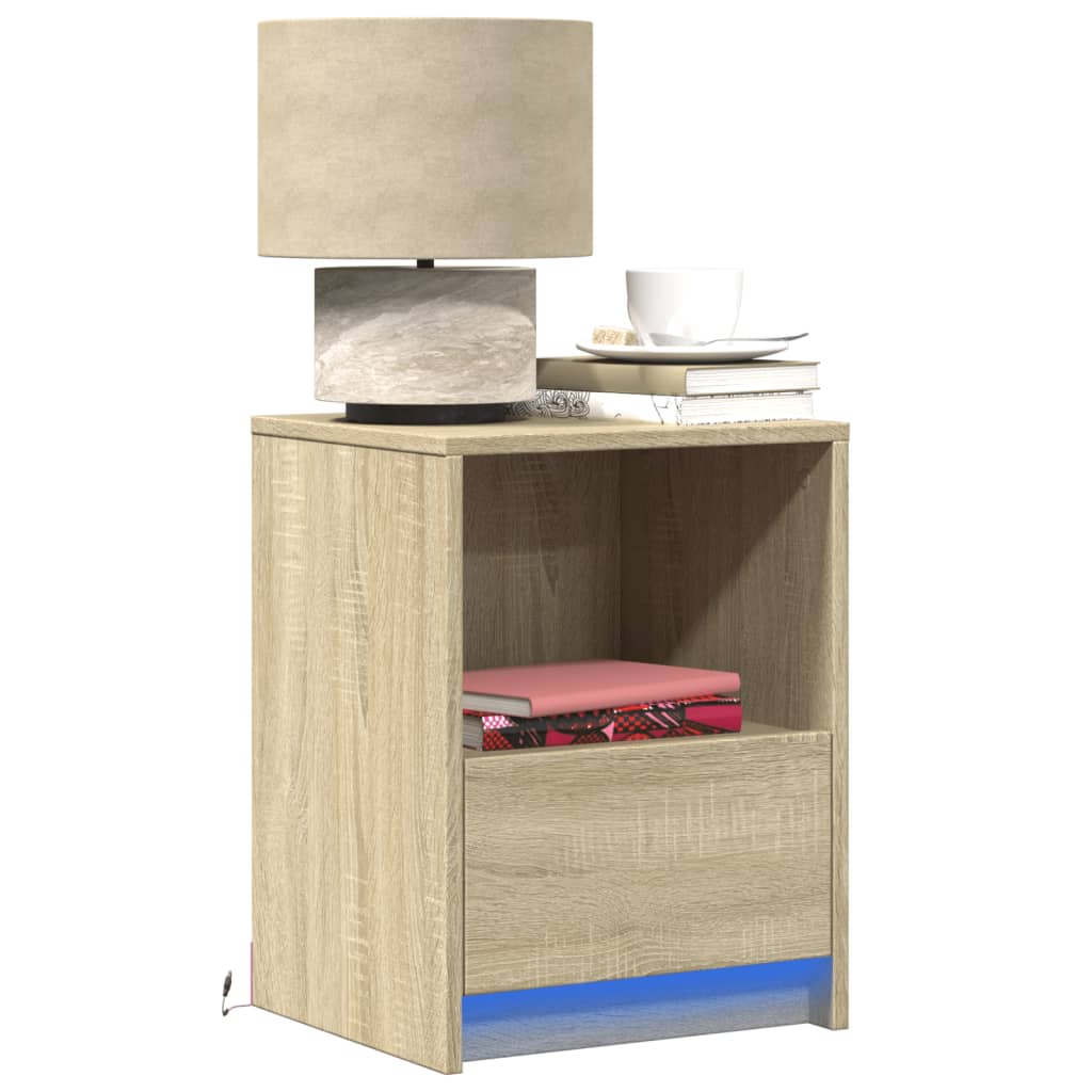 Nightstand with LED Lights Sonoma Oak Wood Based Material