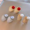 Cute Female White Red Pearl Gold Color Stud Earrings Vintage Bridal Wedding Jewelry For Women