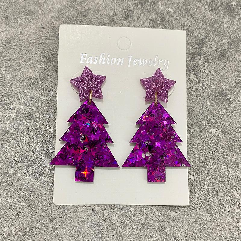 Christmas Glitter Acrylic Christmas Tree Stitching Earrings For Women Fashion Earrings Festive Popular Jewelry
