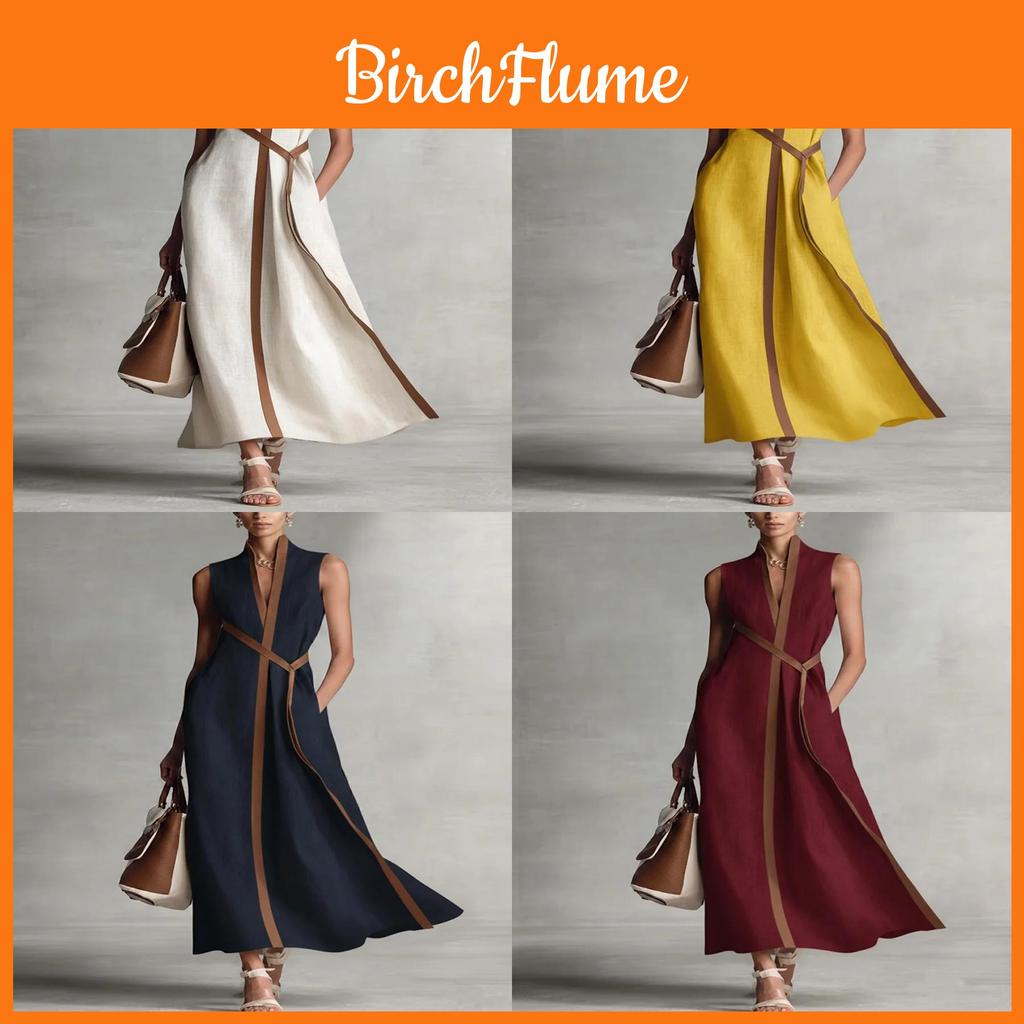 Spring 2026 Polyester Spliced Sleeveless Dress With Deep V Neck For Casual Wear