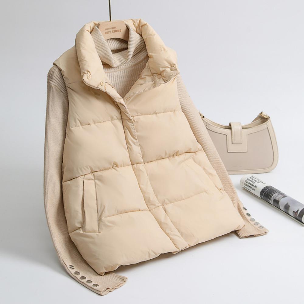 Women's Short Puffer Vest Autumn Winter   Style Warm Cotton Jacket Slimming Outerwear Fashionable