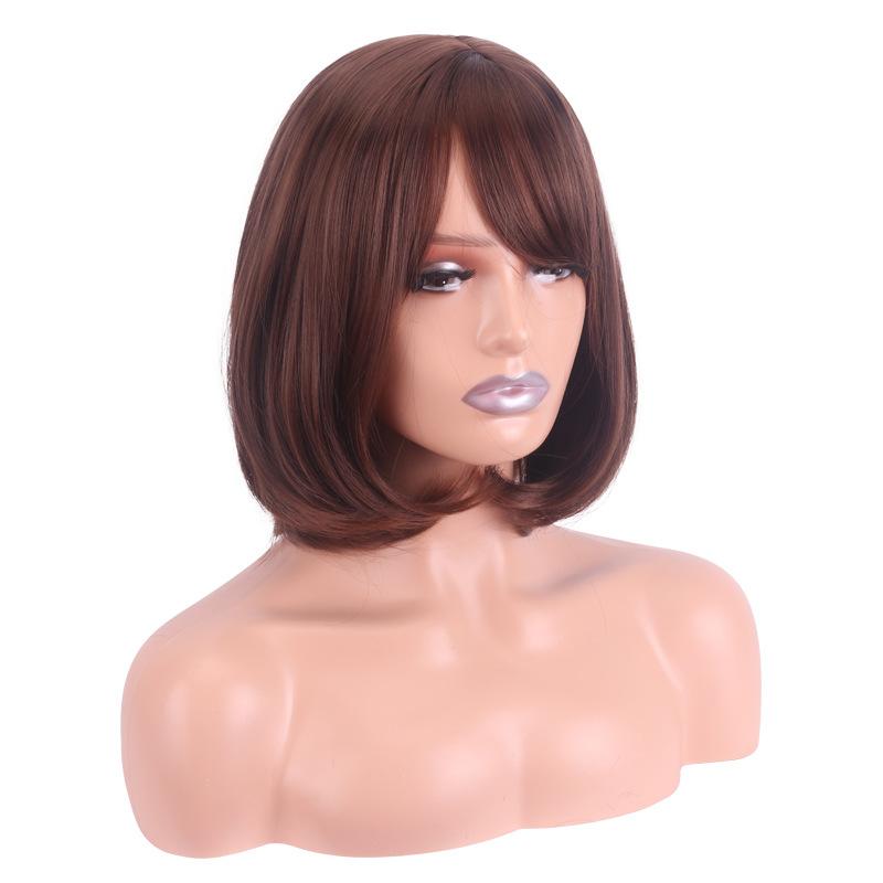 Natural Ladies Short Layered Straight Bob Synthetic Wigs for Women Brown Blonde Wig With Bangs Cosplay Party Daily Heat Resistant Fiber Hair