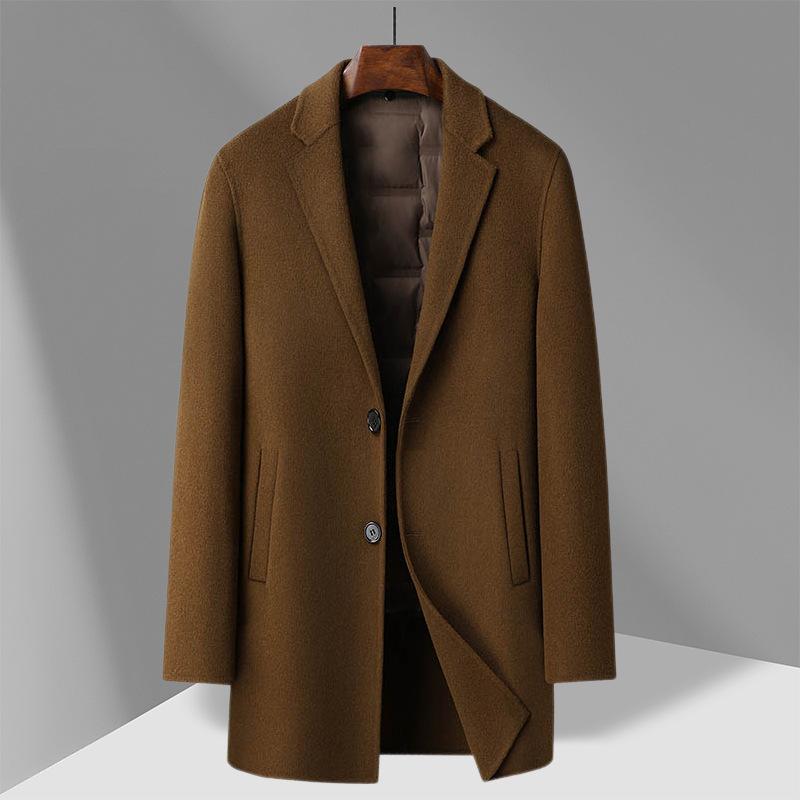 

Зимнее мужское двухстороннее шерстяное пальто средней и длинной длины с подкладкой из шерсти, деловое повседневное шерстяное пальто, куртка 195 кофейный