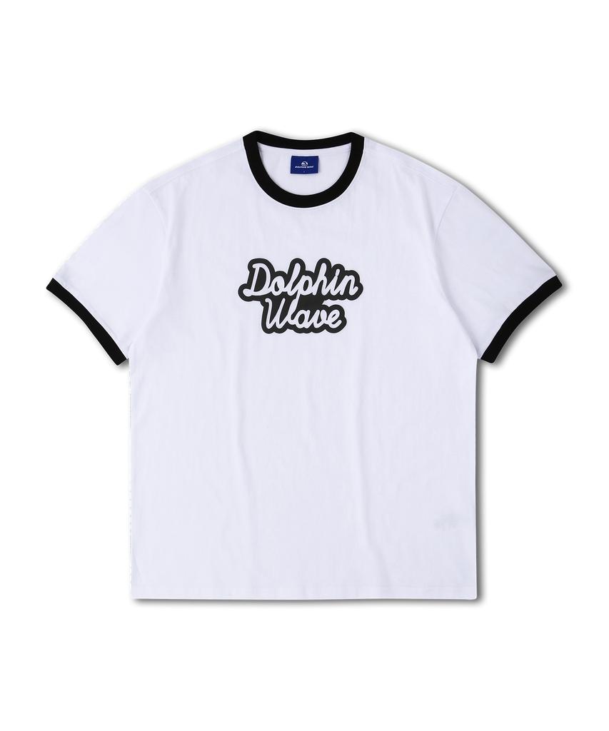 DOLPHIN WAVE APPAREL [Set] Dolphin Puff Print Big Logo Ringer Short Sleeve T-Shirt White & Arch Logo Single-Pleat Shorts Melange Grey