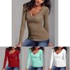 Elegant Autumn And Winter Long-sleeved Solid Color T-shirt V-neck Slim Bottoming Shirt