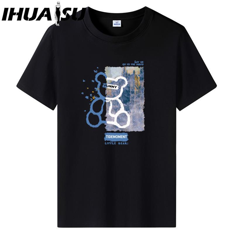 

Футболка с коротким рукавом IHUASU из хлопка, мужская модная свободная рубашка с коротким рукавом, напечатанная сострадательная рубашка XXXXXL чёрный