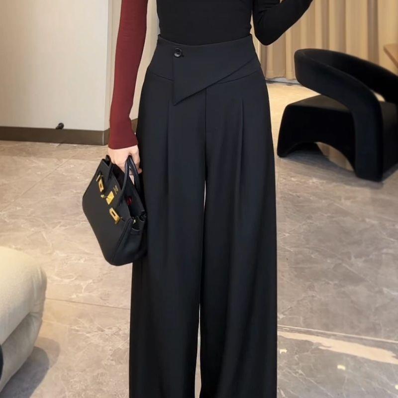 High-Waisted Retro Wide-Leg Pants for Pear-Shaped Figures - Drapey Slimming Trousers