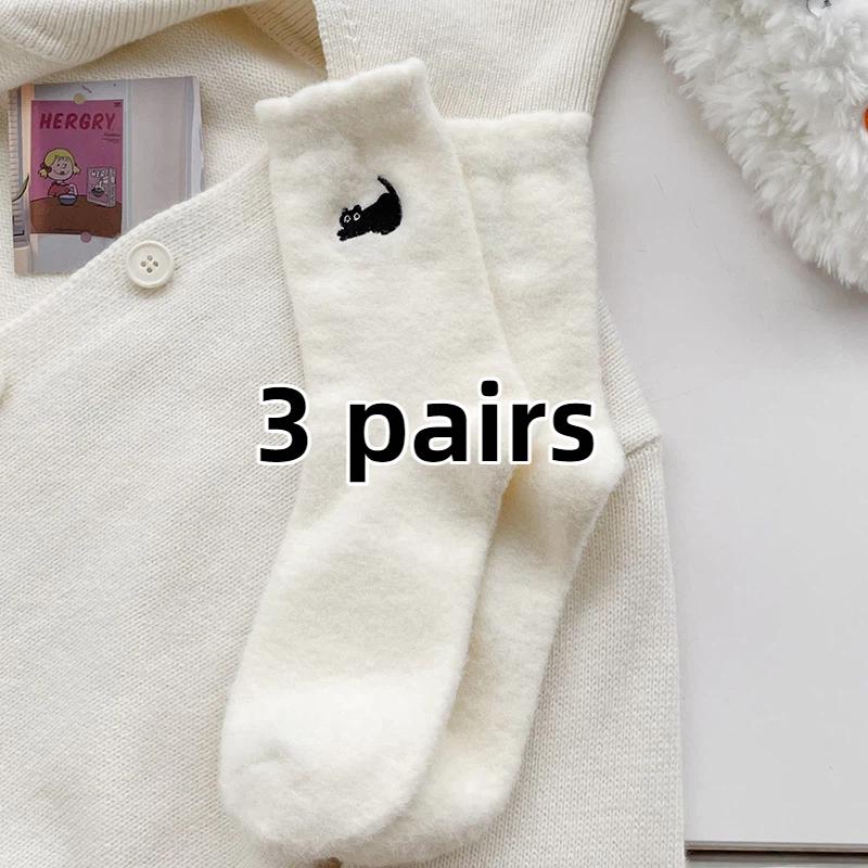 Autumn Winter Home Fluffy Socks Thickened Plush Warm Cute Cat Cozy Hairy Mink Velvet Floor Socks Soft Sleeping Socks