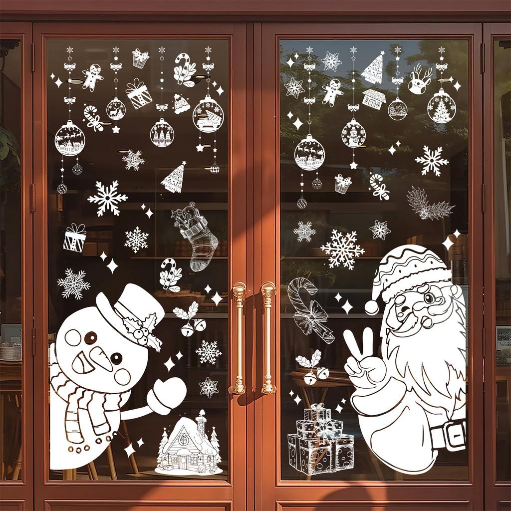 And Snowflake Christmas Santa Static Decal With Snowman For Window Decoration