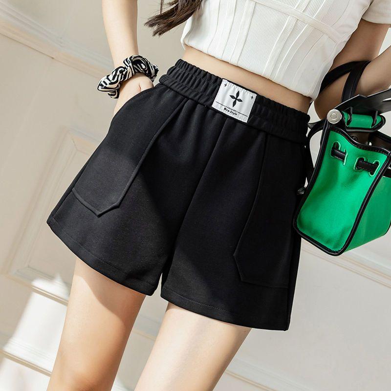 

Женские хлопковые шорты, летние тонкие свободные широкие брюки А-образной формы с высокой талией 2XL чёрный