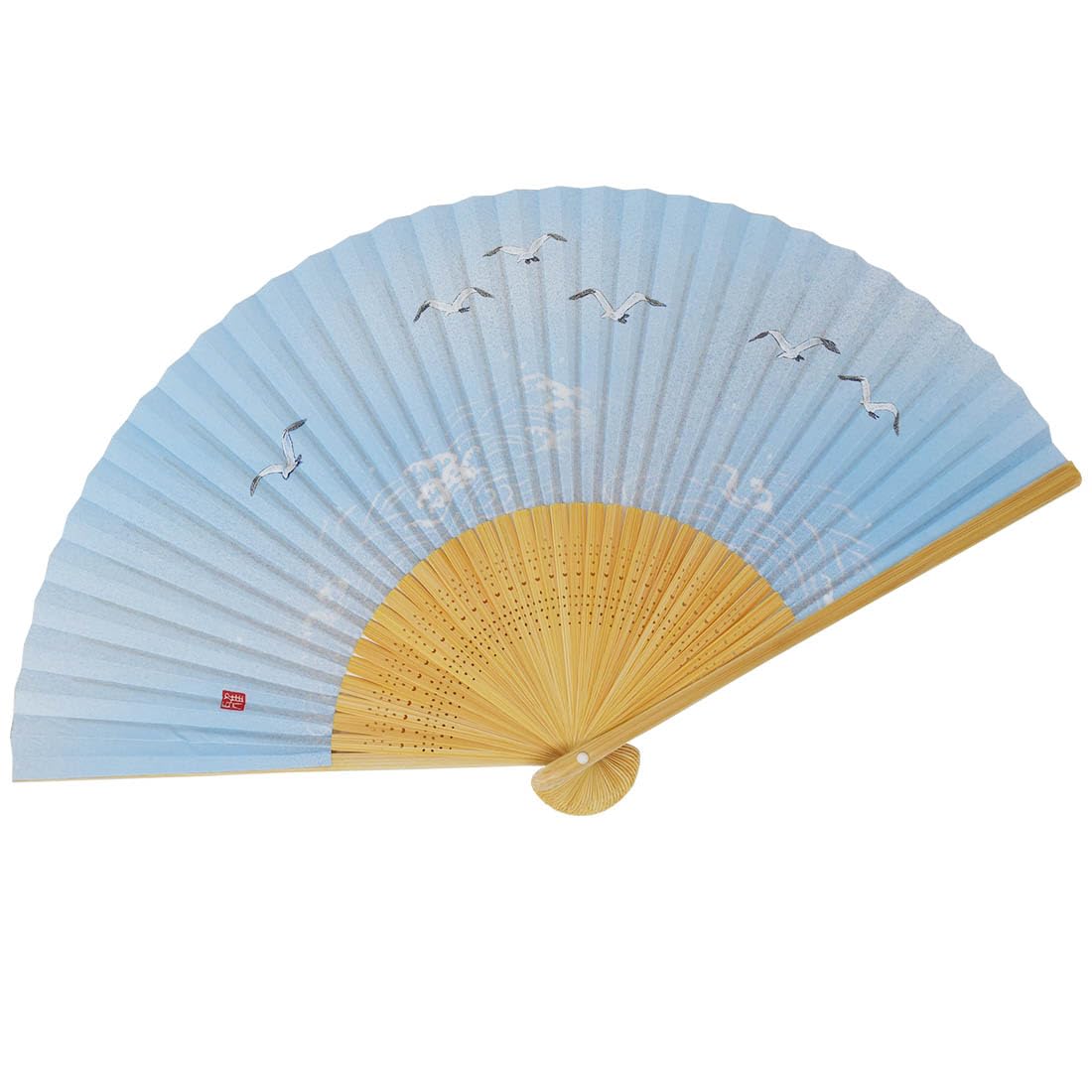 

kimono folding white medium light blue [Fashionable Iroha] Men s fan, bamboo, carving, scented, seagull, светло-синий