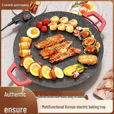 Parrilla Eléctrica Antiadherente de Piedra Maifan: Sartén Redonda Multifuncional para Barbacoa y Plancha
