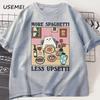 More Spaghetti Less Upsetti Cat TShirt Funny Cat Lover Tee Food Humor Graphic Top for Unisex Unisex Casual Loose Cotton Print Tee