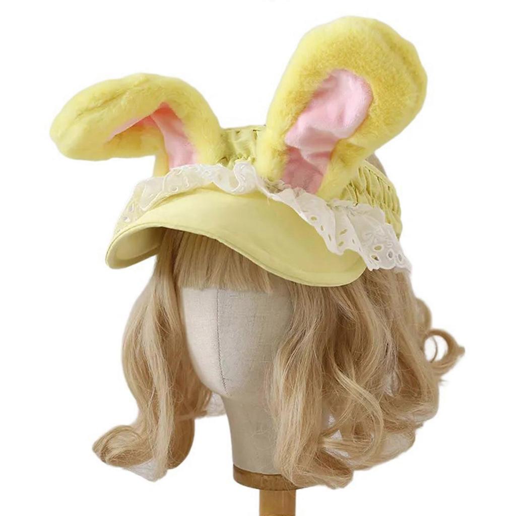 Balletcore Lace Sun Hat Cartoon Rabbits Lace Hat for Yoga Workout Sports Hat Breathable Empty Top for Outdoor Sports  Beige