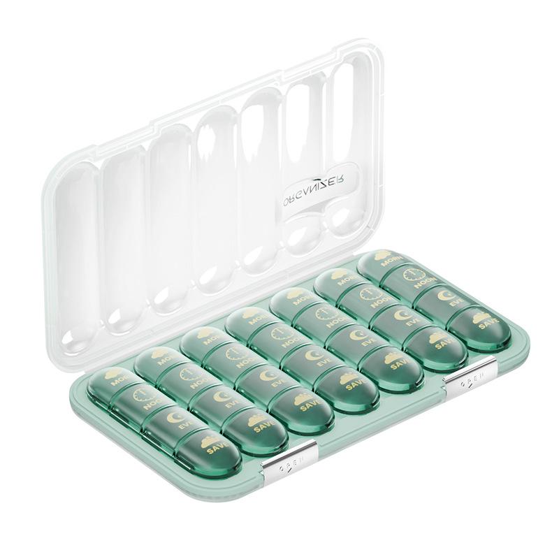 Weekly Portable Pill Organizer and Dispenser with Large-Capacity Pill Splitter