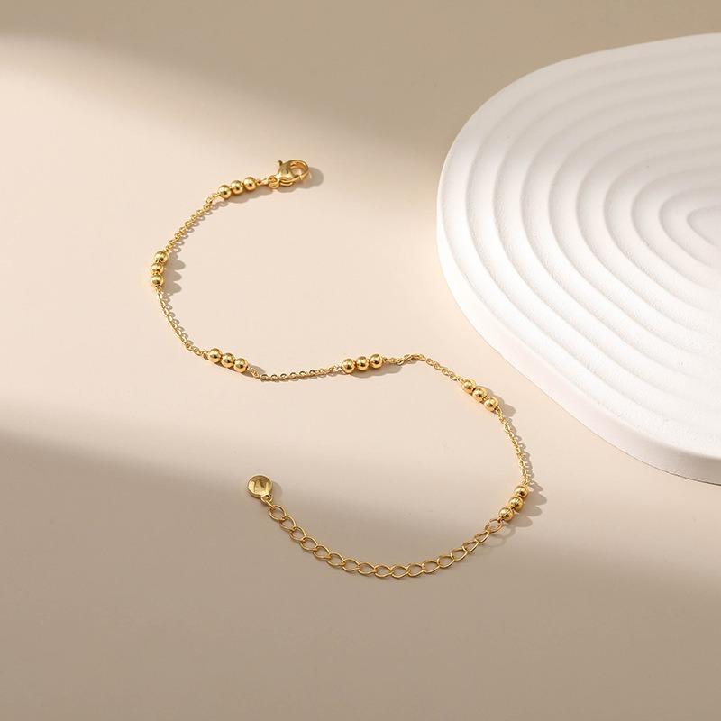 Women 18k Gold Plated Minimalist Gold Bead Thin Chain Anklet