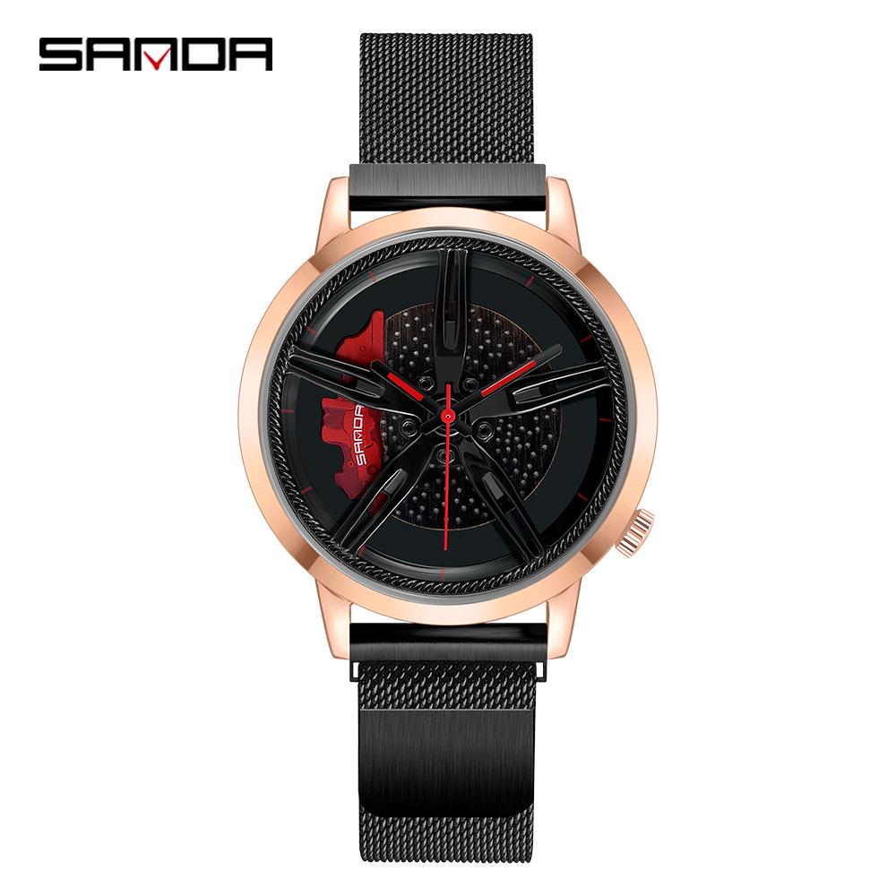 Classic Men's Quartz Watch - Car Wheel Style, Steel Band, Trendy & Casual