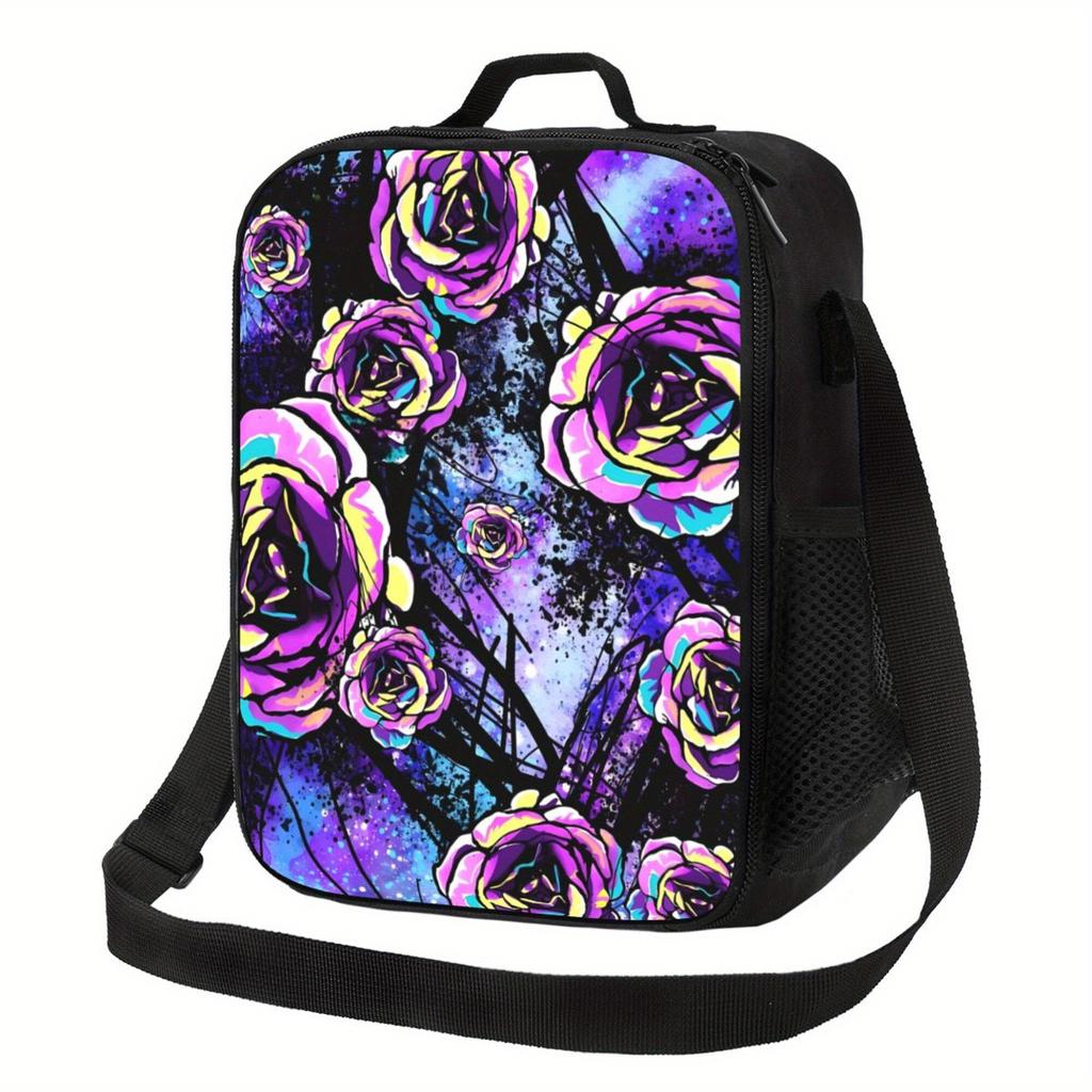 1pc Rose Graffiti Pattern, Portable Reusable Cooler Bag, Insulated Lunch Bag, Essential for Camping, Picnic, Beach