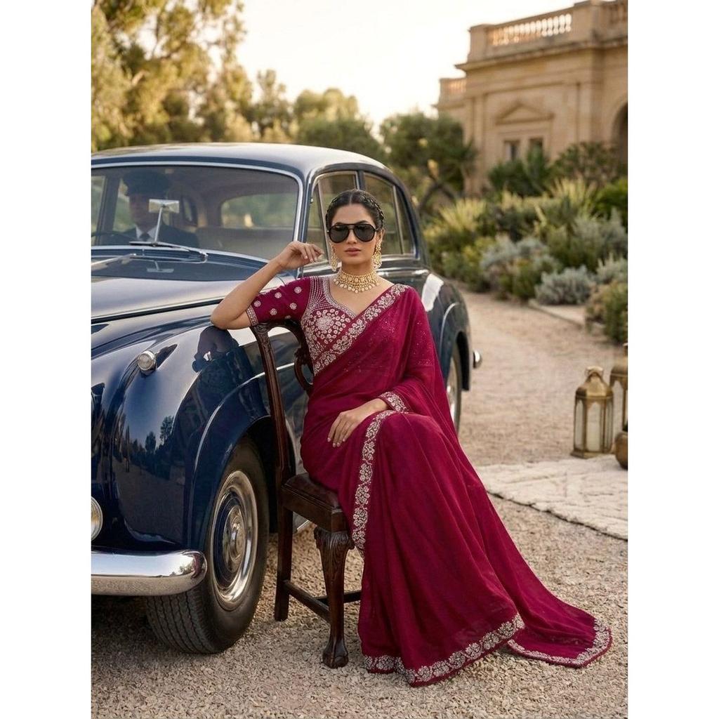 ROYAL MALAY SATIN SILK PARTYWEAR SAREE