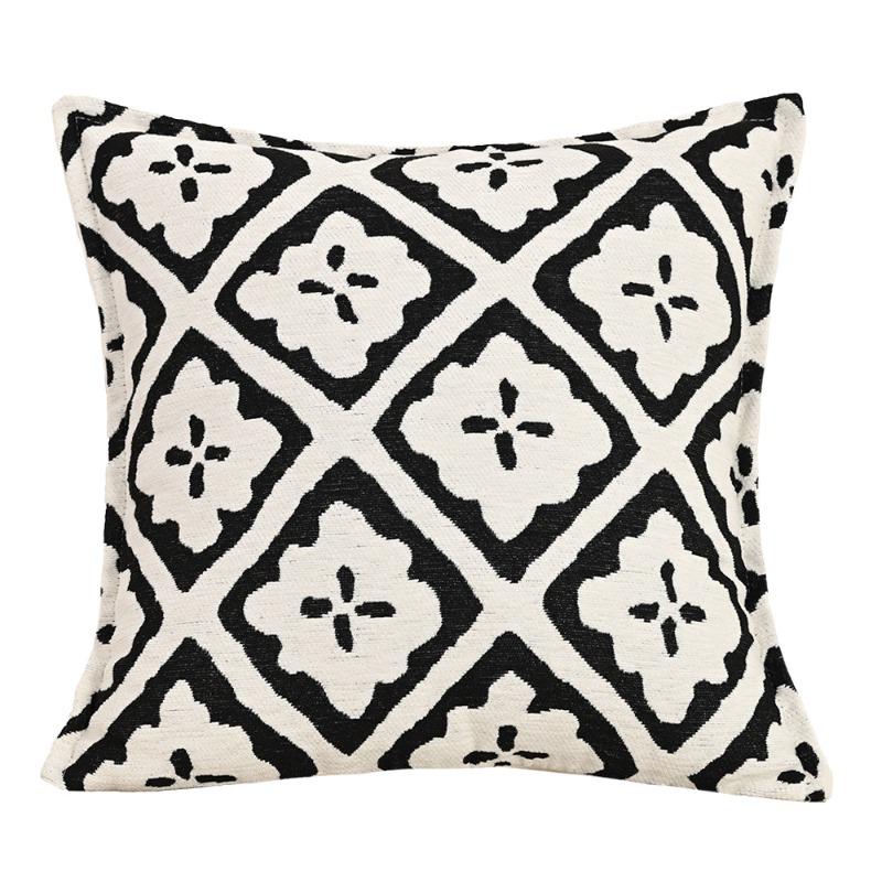 Luxury Black White Chenille Jacquard Pillowcase Vintage Farmhouse Cushion Cover Premium Ins Style Sofa Decor