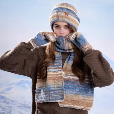 Conjunto de 3 Peças/Conjunto Chapéu de Inverno Feminino Cachecol Luvas Conjunto Forro de Veludo Espessado Chapéu de Tricô Cachecol Longo Luvas Touch Screen Conjunto Acessórios de Inverno