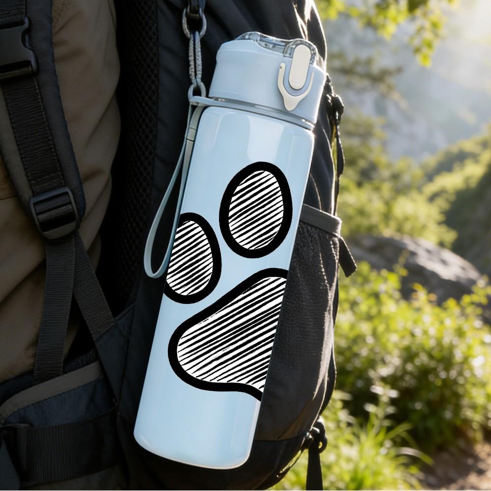 1PC Dog Paw Footprint Sketch Print 750ml Color Plastic Sports Water Bottle Leakproof Flip Straw Lid Suitable for Sports Office Home Use