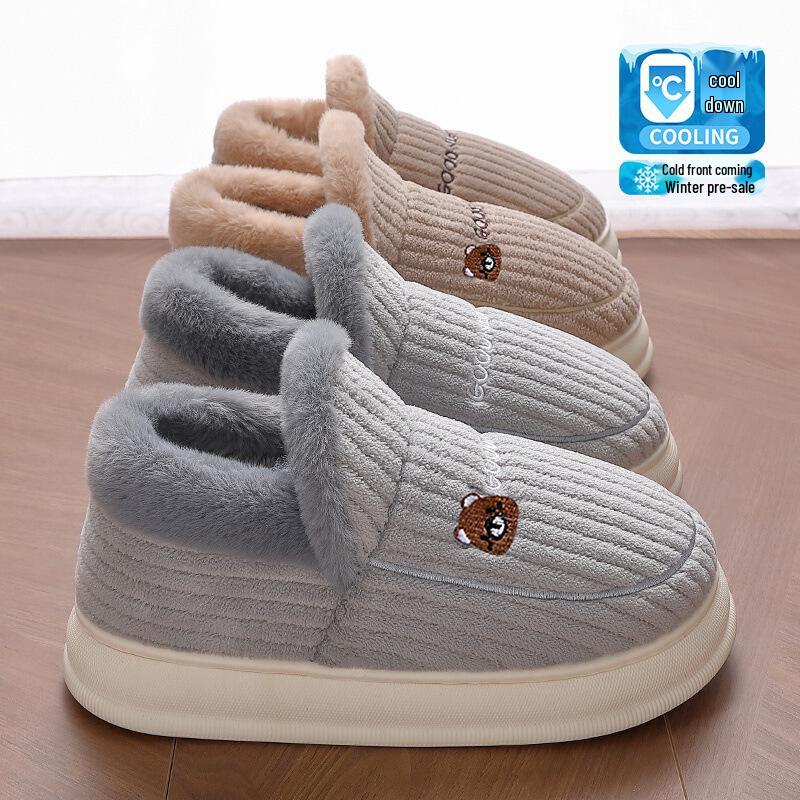 Men's and Women's Thickened Cotton Slippers: Fleece-Lined, Heel-Covering, Warm Indoor Shoes for Winter.