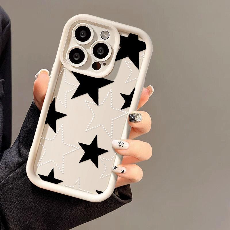 Black and white stars for iPhone17PorMax mobile phone case 17 Apple 16 matte 14/15 premium 13 fine holes