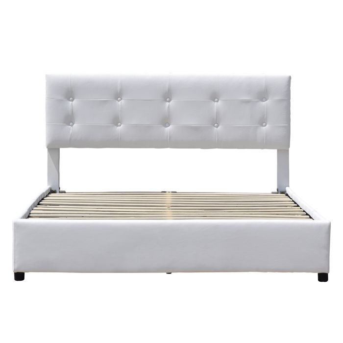 Chloe - Solid and Comfortable Bed 140x190 with Base with 4 Drawers Headboard Color WHITE Feet In 4 Cm