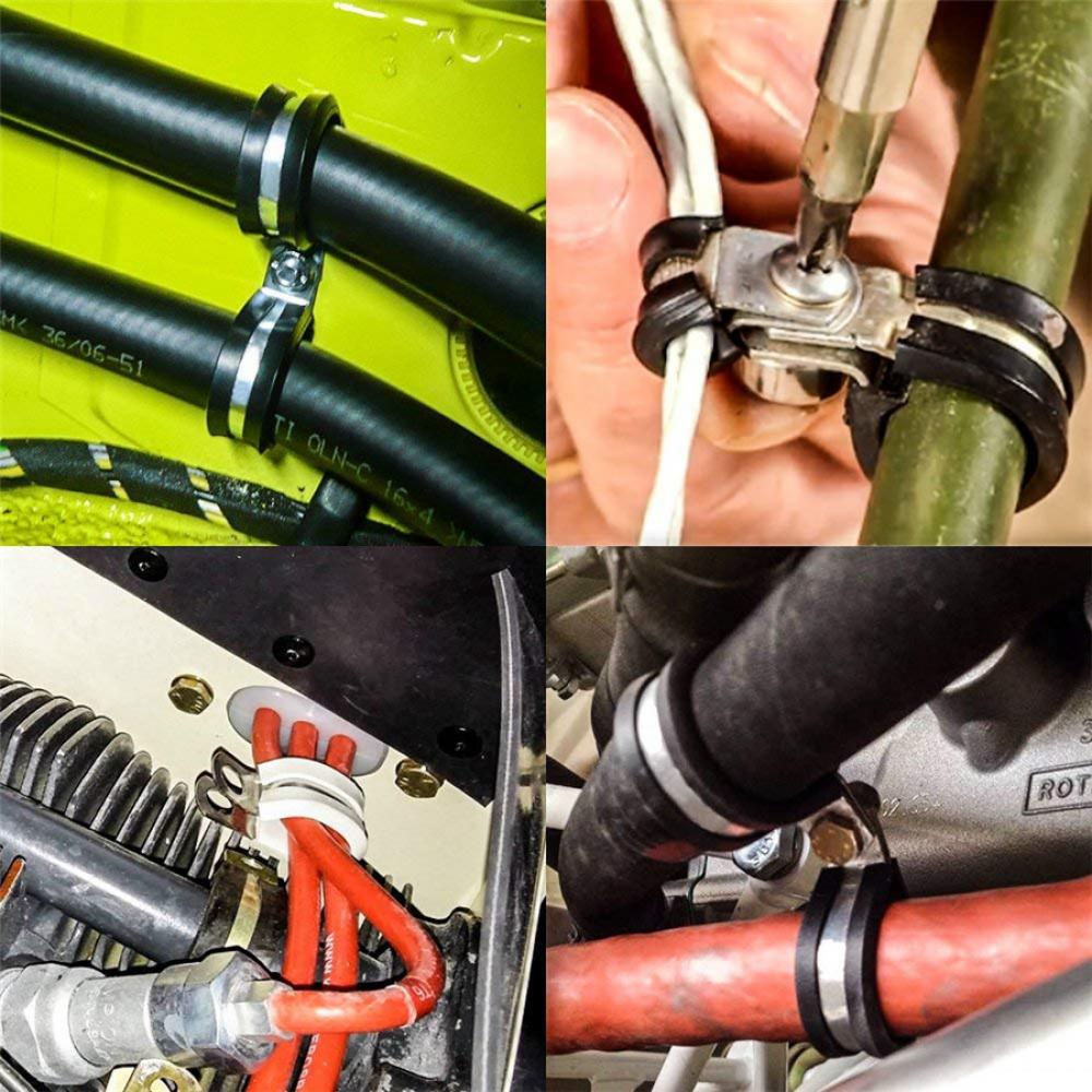 47× Car Hose Rubber Cushion Insulated Clamp 1/4" 5/8" 3/8"Stainless Steel Cable Clamps Assortment Kit