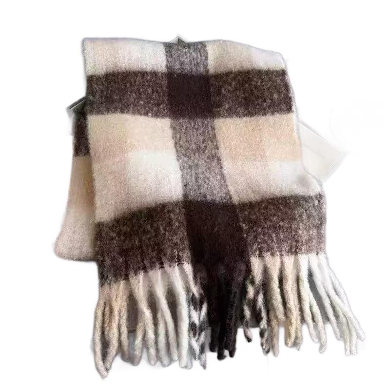 Korean Blue Plaid Scarf Women's Winter Thickened Warm Imitation Mohair Shawl Dual-purpose Student Versatile Scarf