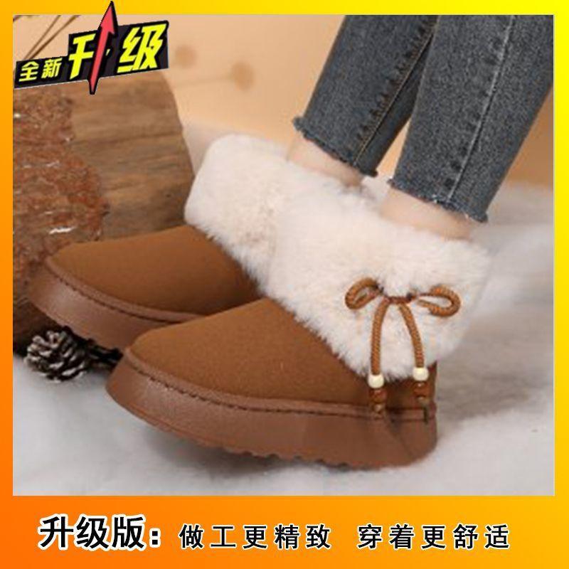 Fashion Bow Fluffy Snow Boots Women's 2025 Autumn and Winter New Internet Celebrity Explosion Women's Platform Short Boots