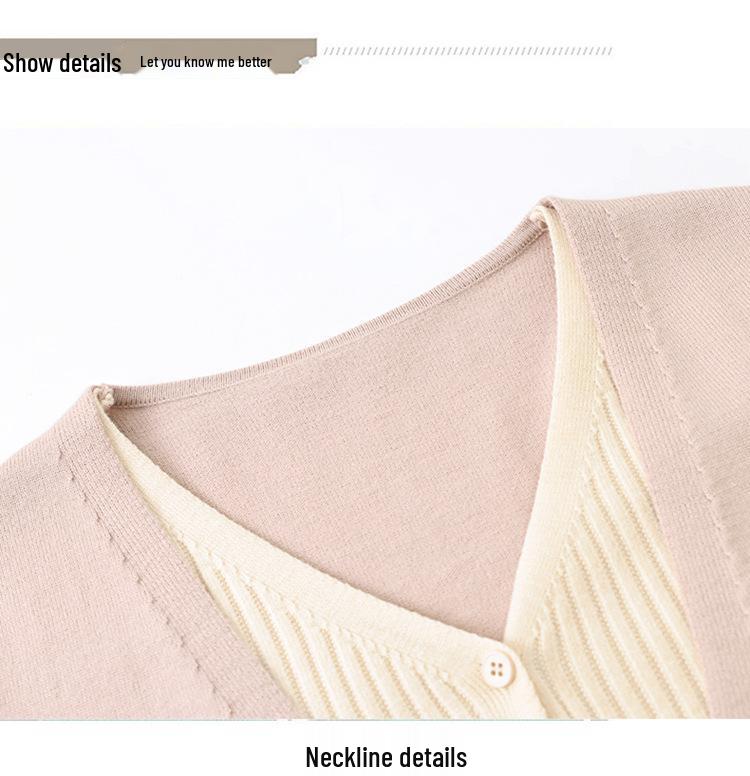 Spring Knit Two-Piece Cardigan - Stylish V-Neck Jacket for Middle-Aged & Elderly Women