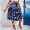 Gonne Midi in Denim da Donna Vita Alta Patchwork di Denim Chiffon Floreale Svasata Gonna in Jeans da Donna Lunga Elasticizzata Linea ad A Volant Svasata Gonna in Jeans Taglie Forti