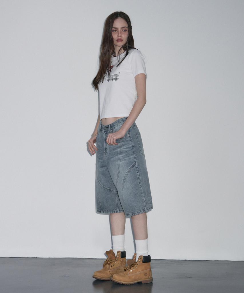 Ledeoli Dunk Washed Bermuda Denim Pants [Light Blue]